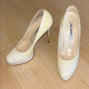 Brian Atwood 120mm White Stain Patent Leather Maniac Pump Platform Stiletto Heel